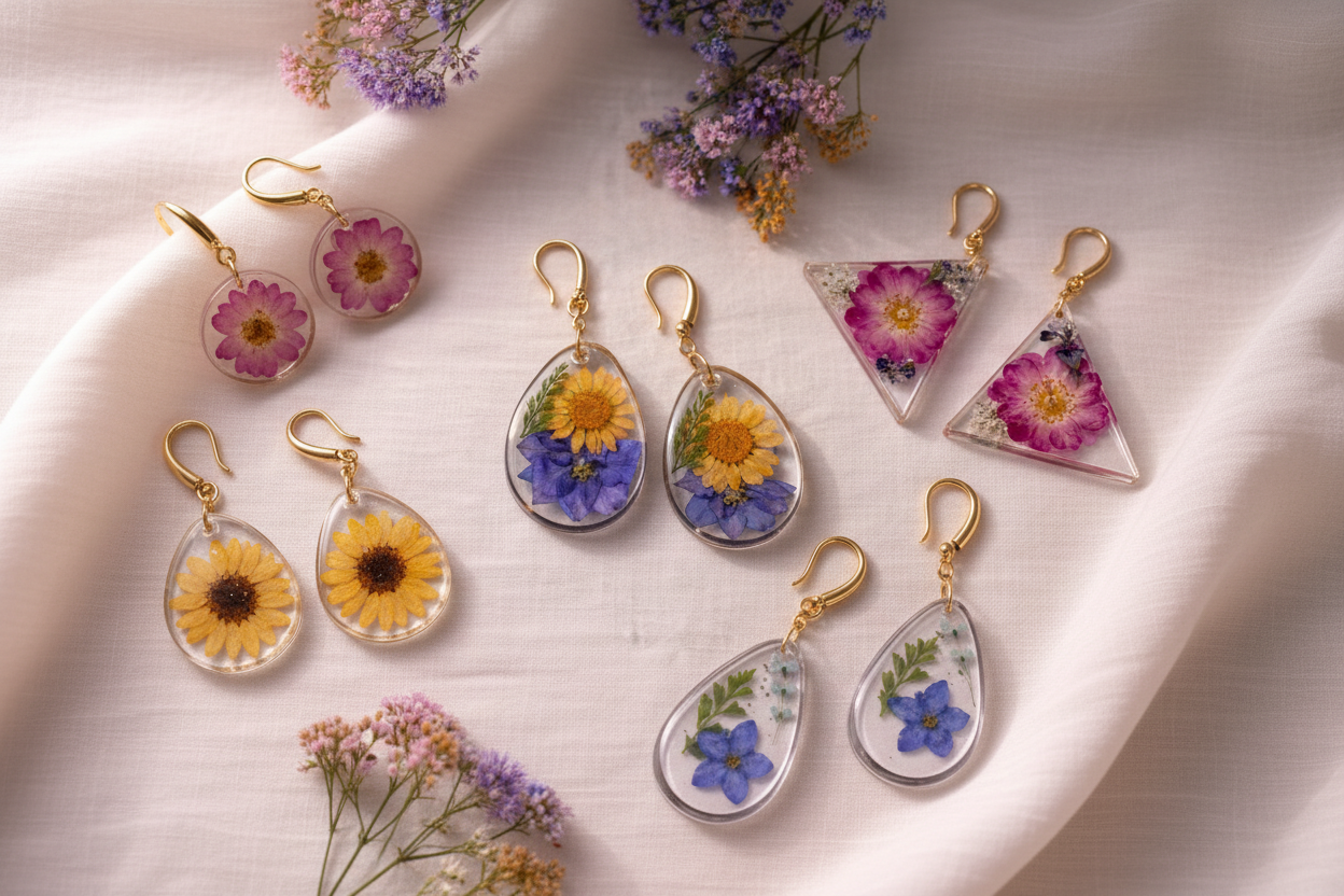 Boucles Maréa - avec des fleurs séchéés